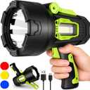 Rechargeable Spotlight2000000 Lumens Super Bright LED SpotLights Flashlight, 10000Ah Spot Lights Long Runtime Waterproof Spot Light Outdoor Handheld with Cob Light & Foldable Tripod for Camping (Green)