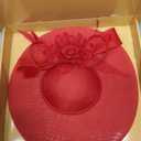 dressfan Church Fascinator Derby Hats for Women,20s 50s Linen Vintage Derby Hat for Church/Wedding/Cocktail/Tea Party (Red, M)