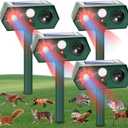 4Pack Solar Ultrasonic Animal Repeller with Red&Blue Light for Gardens, Farms and Courtyards, Outdoor Sonic Fortress Pro Deterrent for Deer, Raccoons, Squirrels, Cats, Rabbits, Skunks, Foxes & More