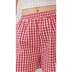 Verdusa Women's Gingham Plaid Shorts Bow Tie Split Elastic Waist Y2k Wide Leg Shorts Summer Vacation Outfits Picnic Clothes Red and White Plus XX-Large Plus