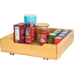 Household Essentials Glidez Bamboo and Steel Pull-Out/Slide-Out Storage Organizer for Under Cabinet Use - 1-Tier Design - Fits Standard Size Cabinet or Shelf, Natural (20")