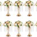 Gold Vases for Centerpieces, 10.2in Crystal Flower Arrangement Stand, Wedding Centerpieces for Tables, Tall Metal Flower Vase Holders for Wedding, Event, Reception, Birthday, Home Decor, 10 Pcs