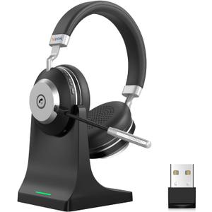Wireless Headset with Mic for Work, Bluetooth Headset with Microphone (AI Noise Cancelling), 60 Hours Woktime Wireless Headphone for Work from Home/Call Center/Office/PC/Laptop/Computer/Zoom/Teams (BT-88)