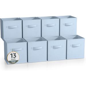 Sorbus 13 Inch Storage Bins - Sturdy Collapsible Fabric Storage Cubes with Handle - 8 Foldable Baskets for Organizing Clothes, Toys, Books - Storage Baskets for Shelves, Closets (Pastel Blue 8 Pack)