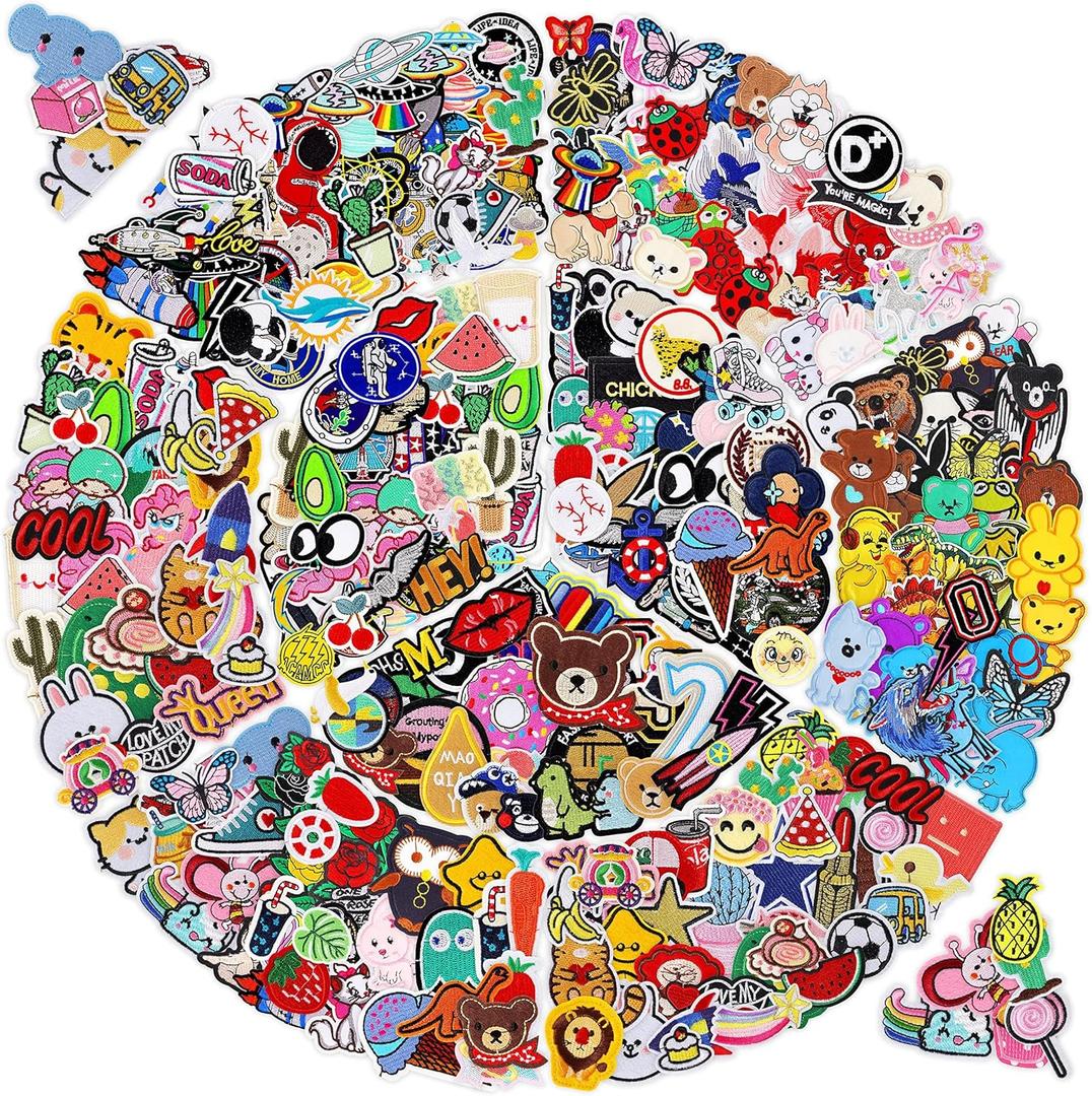 NICEVINYL Iron on Patches for Clothing: 100Pcs Random Assorted Styles Funny Patch Repair Embroidered Appliques for Clothes Sew on/Iron on Jackets Backpacks Hat Dress Fabric for DIY Accessories