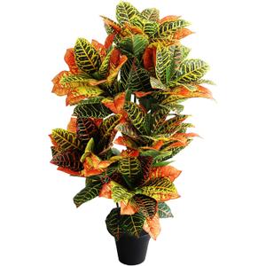 momoplant Artificial Croton Plant, 39inch Faux Fiddle Leaf fig Tree, Artificial Trees for Home Decor, Ficus Lyrata Tree with Plastic Pot, Silk Plants for Home Decor Indoor