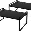 Nxconsu 2Pack Cabinet Shelves Stackable Shelf Organizer Rack Riser for Kitchen Cabinet Pantry Cupboard Counter Countertop Home Organization Storage Space Saver Heavy Duty Metal Nonslip Black Wide (12D * 16.1W * 7.3H)