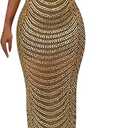 WOKANSE Women's Night Out Rhinestone Bodycon Maxi Dress Sexy Mesh See Through Club Long Dresses
 S/M