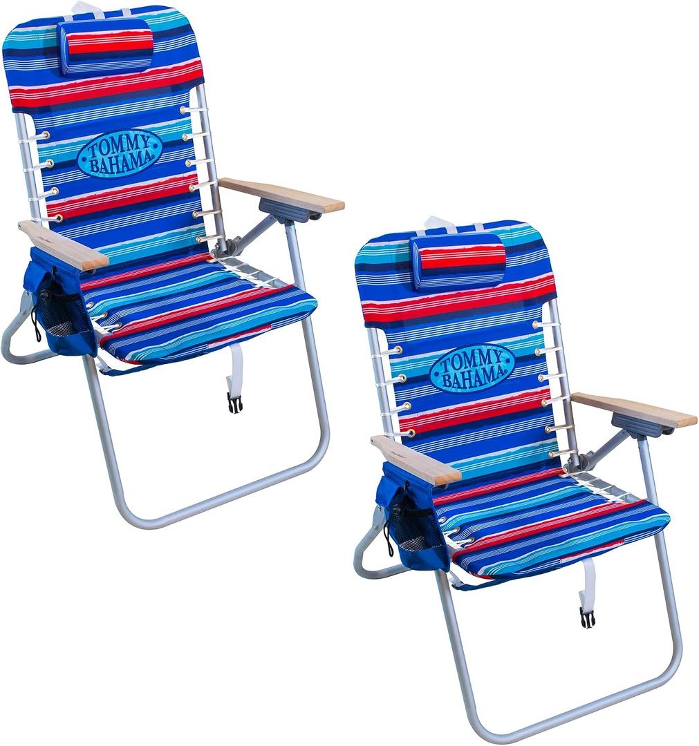 Tommy Bahama Hi-Boy 17" Seat Height 4-Position Lace-Up Suspension Folding Beach Backpack Chair