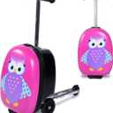 Owl Kids Scooter Suitcase - Folding Kids Luggage with Wheels - Multifunctional Ride on Luggage Travel suitcase with Strong Grip, Easy Locks and Zippers  Capacity to Hold 110LB