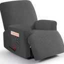 3 Pieces Stretch Recliner Chair Covers - Striped Pattern Slipcovers & Durable Furniture Protectors for Kids and Pets (1 Seater, Dark Gray)