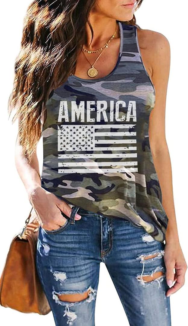DESFSE American Flag Tank Top Women 4th of July Tanks Tops for Womens USA Flag Patriotic Shirts Vest Stars Striped Racerback Sleeveless Tees S