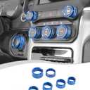 Hoolcar Headlight & Air Conditioner Switch Knob Cover Aluminum Alloy Center Console Switch Knob Cover Compatible with 2018-2025 Dodge Ram, Interior Accessories, Blue, 7PCs