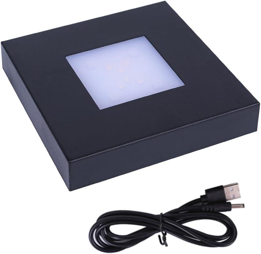 4.33 inch LED Multimodal Multicolor Light Stand Base Black - Square Display Base for 3D Crystal Glass Art - LED Light Base and Crystal Display Stand - USB/Battery Powered Crystal Stand
