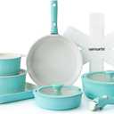 SENSARTE 17 Piece Ceramic Pots and Pans Set, Nonstick Detachable Handle Cookware, Induction Kitchen Cookware Set with Removable Handle, Dishwasher  Oven Safe, PFAS/PTFE/PFOA Free (Turquoise)