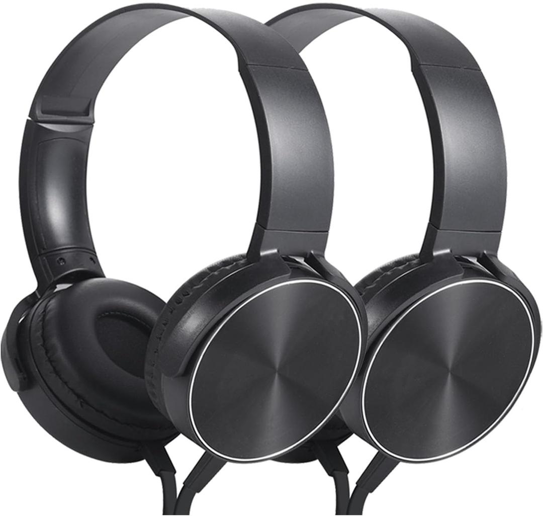 Kids Headphones 2 Pack for School Classroom Students Teens Children Toddler Boys Girls and Adult (HY450, 2 Black)