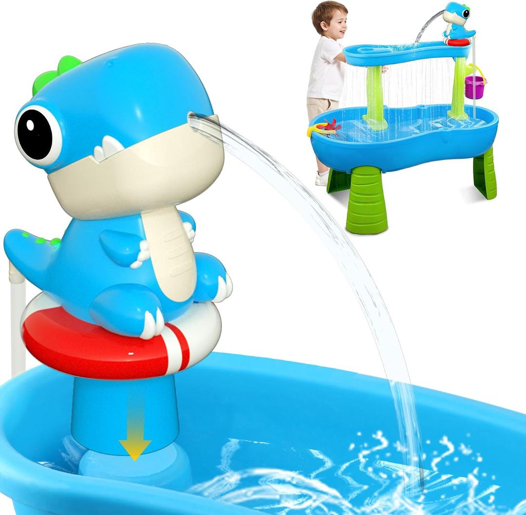 Litand Dinosaur Water Table Pump Continuous Flow Rechargeable Battery Powered Water Pump for Water Table Accessories Summer Outdoor Water Play Toys (Blue)