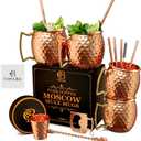 Moscow Mule Copper Mugs - Unique HANDCRAFTED Gift Set of 4, Hammered by Artisan, 100% Pure Solid Copper Cups 16oz for Drinking Water & Cocktails, Include 19 Pcs accessories & Special Opener