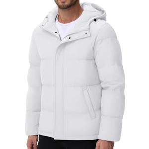 Cotrasen Men's Puffer Jacket Hooded Down Jacket Water-Resistant Windproof Full Zip Up Winter Warm Thicken Coat with Hood Medium