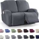 KinCam Recliner Covers, Stretch Reclining Chair Covers, Recliner Sofa Slipcovers Stripe Jacquard Recliner Couch Covers Furniture Protector Covers for Pet Kid (2 Seater, Dark Gray)