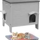 Deblue Cat House Outdoor with Cat Mat Weatherpoof Plastic Cats Houses with Escape Door Indoor Waterproof Feral/Pet Cat Shelter Outside for Puppy, Rabbit (Grey)