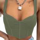 Women Y2k Corsets Square V Neck Double Lined Crop Tank Top Sexy Dance Tops (Large, 01-dark Green)