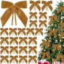 2 x 24 Pcs Khaki Small Velvet Christmas Bows for Christmas Tree, Velvet Ribbon Bows Twist Tie Bows with Clip for Wreath, Gift Wrapping, Crafts, Door Garland Decor, Home Decor 1" W,3.5 x 3.5 inch