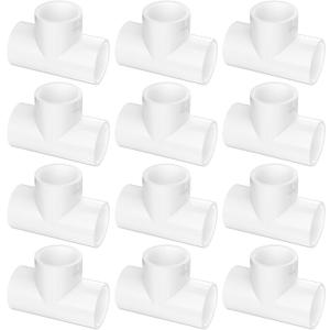 12-Pack 1 Inch PVC Tee Pipe Fittings, 3 Way Socket x Socket, Schedule 40 PVC Pipe Connectors for Plumbing, Irrigation & DIY Projects