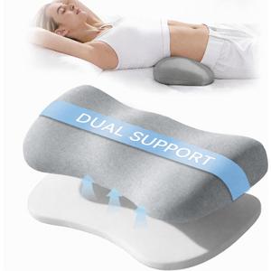 Adjustable Height Lumbar Support Pillow for Sleeping, Ergonomic Contour Lower Back Pillow for Bed with Breathable Washable Cover, Spine Alignment & Sleep Comfort, Grey, 23.6 x 9.8 x 3.1 Inch