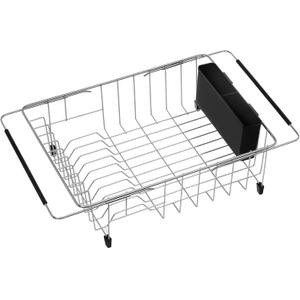 iPEGTOP Expandable Multifunctional Dish Drying Rack, Over The Sink, in Sink Or On Counter Dish Drainer Basket Shelf with Black Utensil Silverware Holder, Rustproof Stainless Organizer