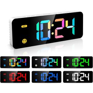 Alarm Clock for Kids -Digital Clock with 7 Color, 4 Dimmable Backlight & 3 Adjustable Volumes, 12/24 Hour, Snooze, Small Clocks for Classroom Bedroom