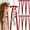 Suncalla 2 Pcs Christmas Cow Bells with 8 Pcs Red Velvet Christmas Bows Vintage Gold Bell Decorations with Velvet Ribbon Bows for Xmas Tree Wall Home Wedding Wreath Garland Staircase Indoor Outdoor