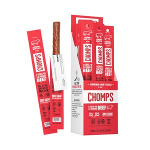 Chomps Grass-Fed and Finished Original Beef Jerky Snack Sticks 24-Pack, Keto, Paleo, Whole30, 10g Protein, Gluten-Free