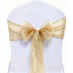 Organza Champagne Chair Sashes 50 Pack - Universal Chair Bows Ties Bands for Wedding Party Ceremony Banquet Baby Shower Decor