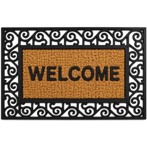 Gardenised Natural Coir and Non-Slip Rubber Doormat with Embossed Welcome Design Coconut Fiber Floor Mat for Front Door Porch Patio Entryway Garage Mudroom & Use 18x30, Warm Welcome