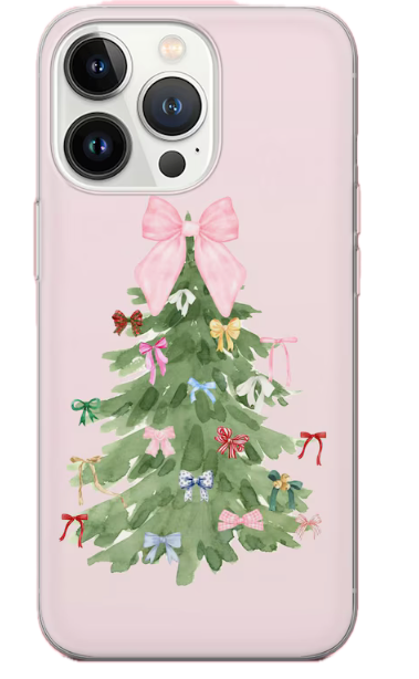 Christmas Tree Phone Case Light Pink Xmas Cover for iPhone 16, 15, 14, 13, 12, Samsung S25, S24, S23, S22, A16, A55, A25, Pixel 9Pro, 8A