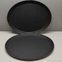 2 Pcs Restaurant Serving Trays PP Plastic Non Slip Rubber Lined Large Oval Tray for Kitchen Dining Room Cafeterias Fast Food Service (25 x 20 Inch,Black)
