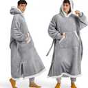 Bedsure Wearable Blanket Hoodie, Long Hooded Blanket Sweatshirt as Christmas Birthday Gifts for Men, Cozy Sherpa Hoodie for Adult, Oversize, Grey