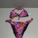 Women Halter Bikini Set - Two Piece Triangle Swimsuit Tie Bathing Suit 2025 Cute Swimwear (Medium, Purple Leaf)