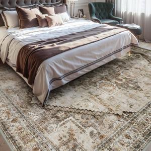 Beige Washable 8x10 Area Rugs for Living Room Rug Bedroom Rug-Carpet Neutral Dining Room Rugs for Under Table Soft Comfortable Non Slip Vintage Oriental Medallion Design