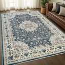 Goideal Washable Rug 4x6, Vintage Area Rugs Non Slip, Indoor Low Pile Carpet with Rubber Backing for Living Room Kitchen Bathroom Entryway Office Bedroom, Black & White