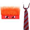 Taiyin 2 Pcs Halloween Costume Include Red Wig Headband Hairy Wig Cap Red Striped Ties Movie Characters Halloween Dress up Costume Cosplay Supplies