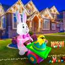 6 Ft Inflatable Yard Decoration for Easter, SHDEJTG Easter Bunny Push Trolley Blow Up Easter Outdoor Decoration for Party Yard Garden Lawn