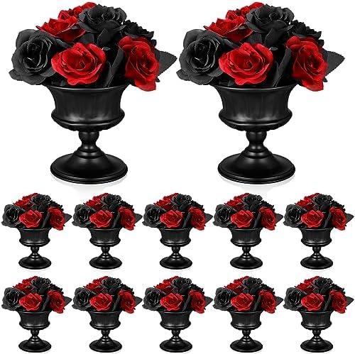 Gerrii 10 Pcs Vases for Centerpieces Metal Compote Vases Urn Planter Trumpet Flower Stand Small Pedestal Flowers for Wedding Table Reception Birthday Anniversary Ceremony Home Decor, 5.91 Inch(Black)