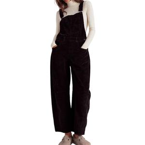chouyatou Women's Fall Winter Corduroy Overalls Boyfriend Adjustable Strap Bib Jumpsuit Barrel Harem Pants (X-Large, Black)