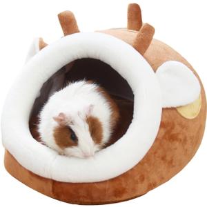 ABLAZEZAI Guinea Pig Bed with Mat, Hamster Soft Hideout House, Small Pet Animals Warm Nest Cage for Bunny Rabbit Sugar Glider Chinchilla Hedgehog (Deer, XL)