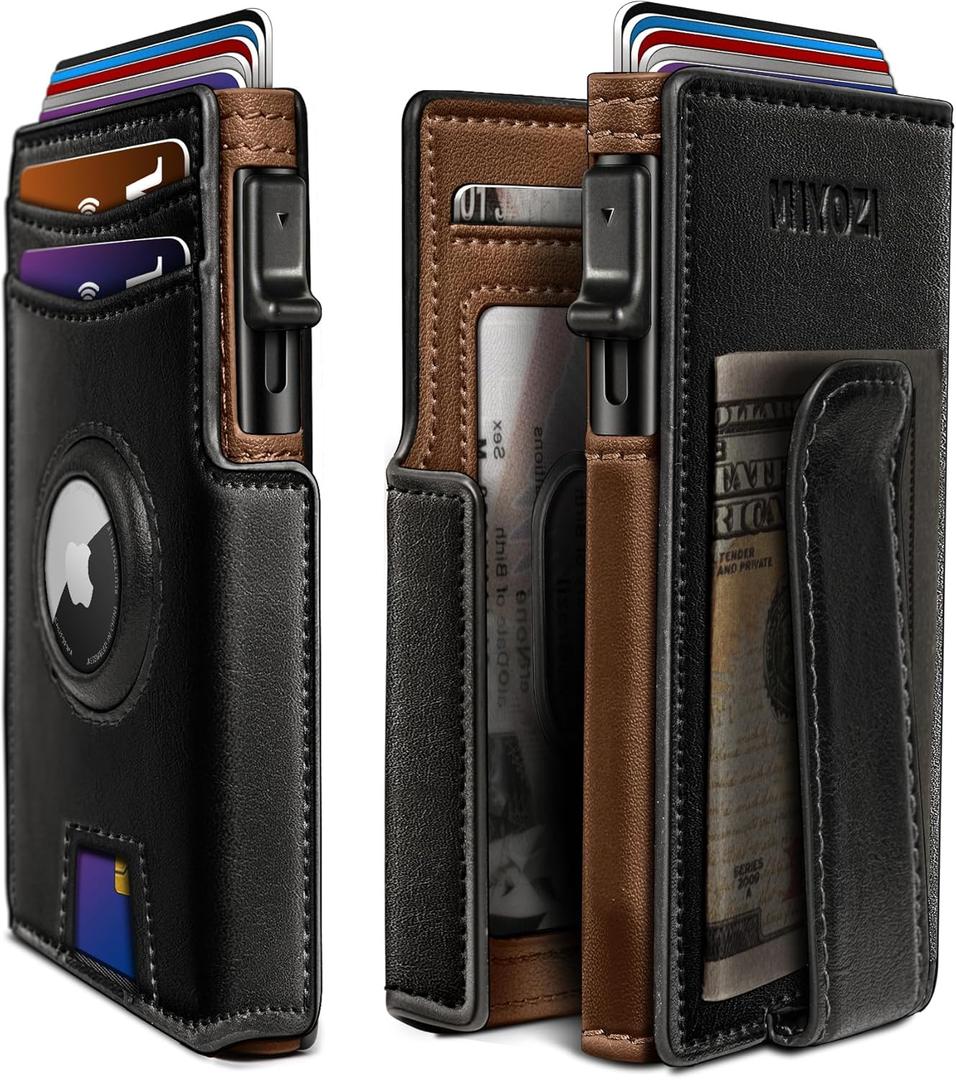 Airtag Wallet for Men,with Money Clip 10 Cards Metal Case Smart Slim Pop Up Credit Card Holder Flip with Magnetic Closure RFID Blocking wallet with Gift Box (Black034)