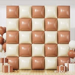 Cream and Brown Square Foil Balloon Wall, 19 Inches Double Sided Chrome Square Balloons Tunnel Arch Kit for Baby Shower, Birthday, Wedding, Boho Party Decoration