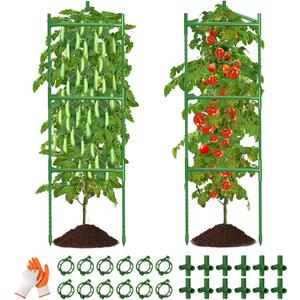 2 Pack Large Tomato Cage for Garden Up to 49" H X 16" W Metal Plant Support Stakes with Clips Triangle Pea Cages Cucumber Trellis for Vegetables Pots Vines Flowers Climbing Plants