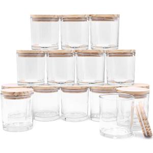 SHOWIN 8 OZ Thick Candle Jars for Making Candles 15 Pcs, Clear Empty Jars with Wood Lids for Candle Making, Sample Container